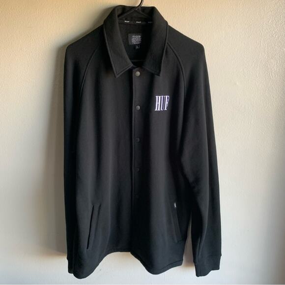 Huff Men's Popeye Black Jacket Olive Graphic Fleece Coach Zip Out Large - Picture 3 of 14